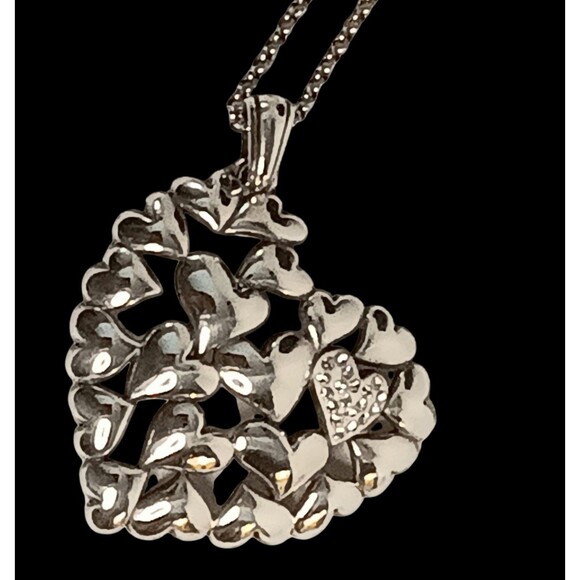 Brighton Large Heart Pendant Necklace Multiple Hearts Small Rhinestone Heart 18" - Picture 1 of 16